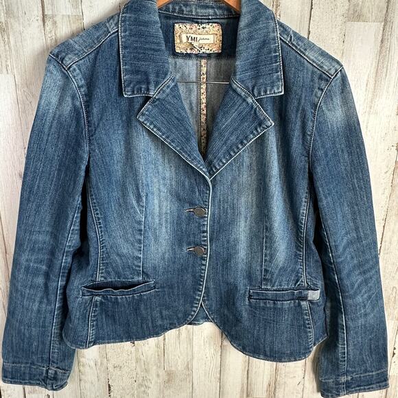 YMI Jackets & Blazers - YMI Womens Denim Blazer Large Notch Collar Cottagecore Boho Retro Flared Hem